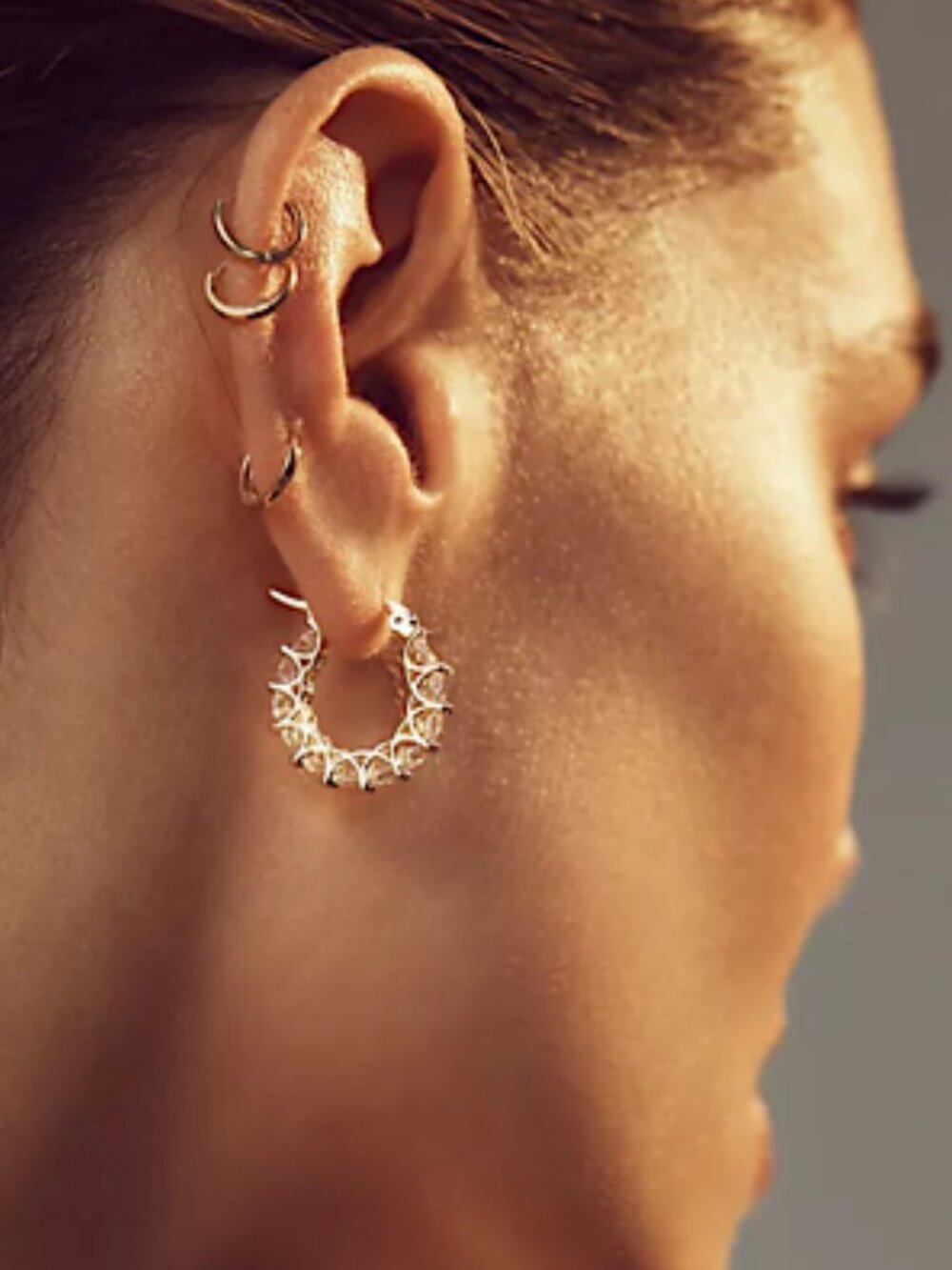 NEW Anthropologie Gold Glitz Crystal Hoop Earrings